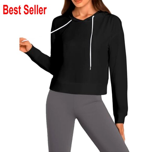 Backless Cropped Hoodie Open Back Workout Activewear Pullover Long Sleeve - Picture 4 of 6